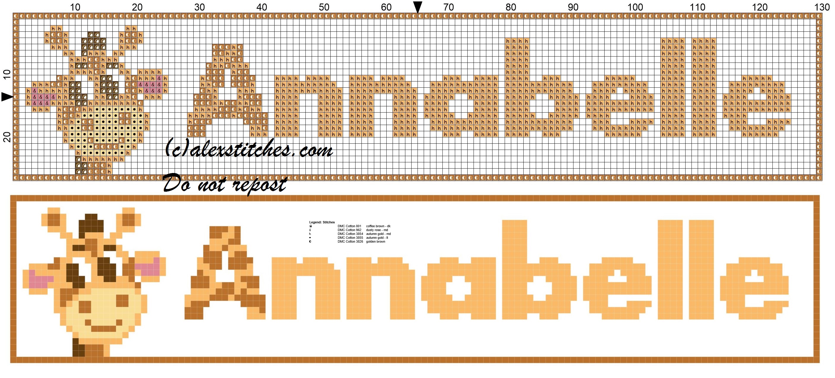 Annabelle name with giraffe cross stitch pattern