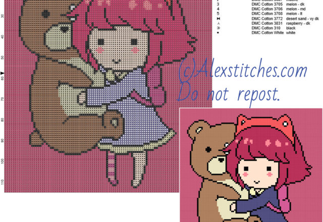 Annie and Tibbers League of Legends free cross stitch pattern 100x115 13 colors