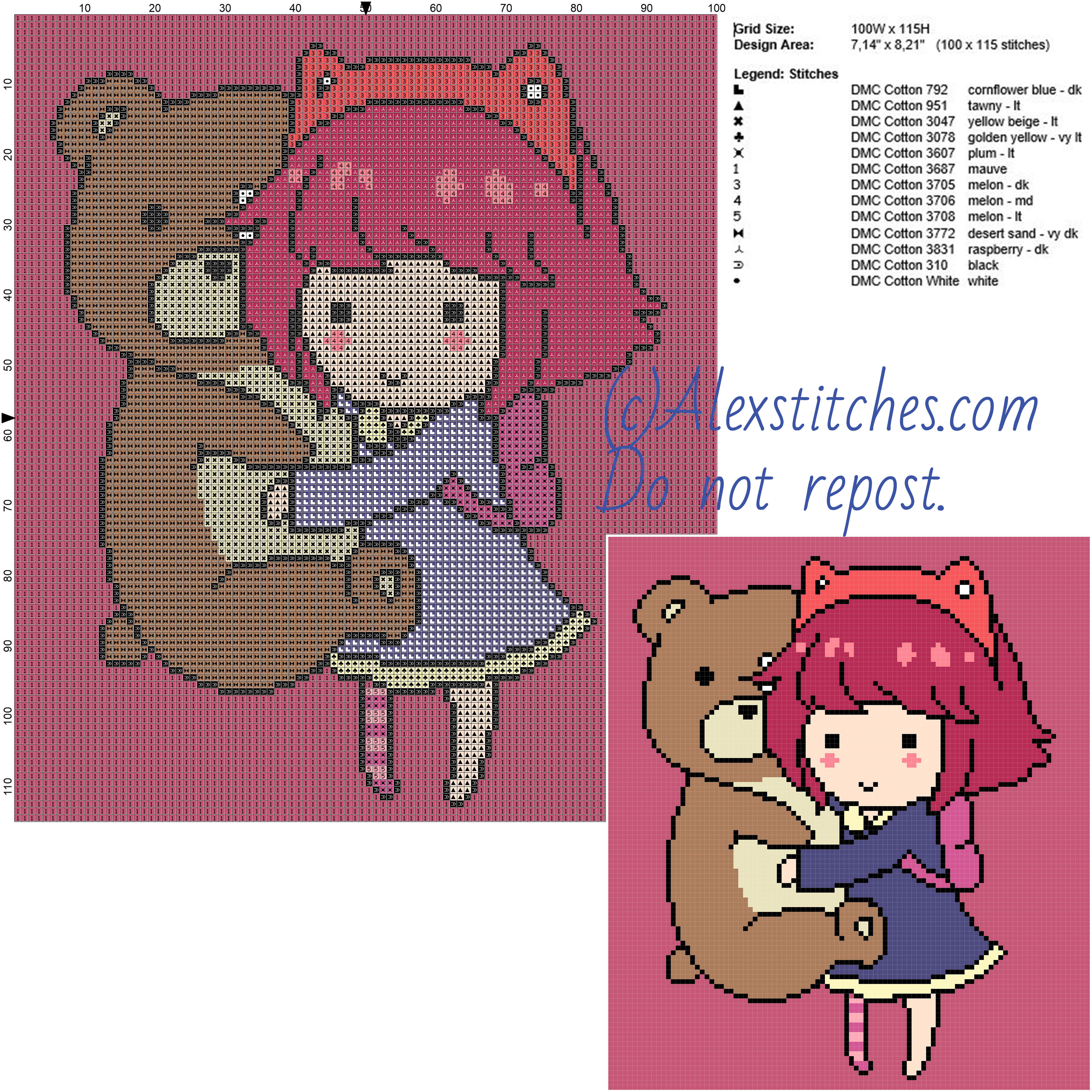 Annie and Tibbers League of Legends free cross stitch pattern 100x115 13 colors