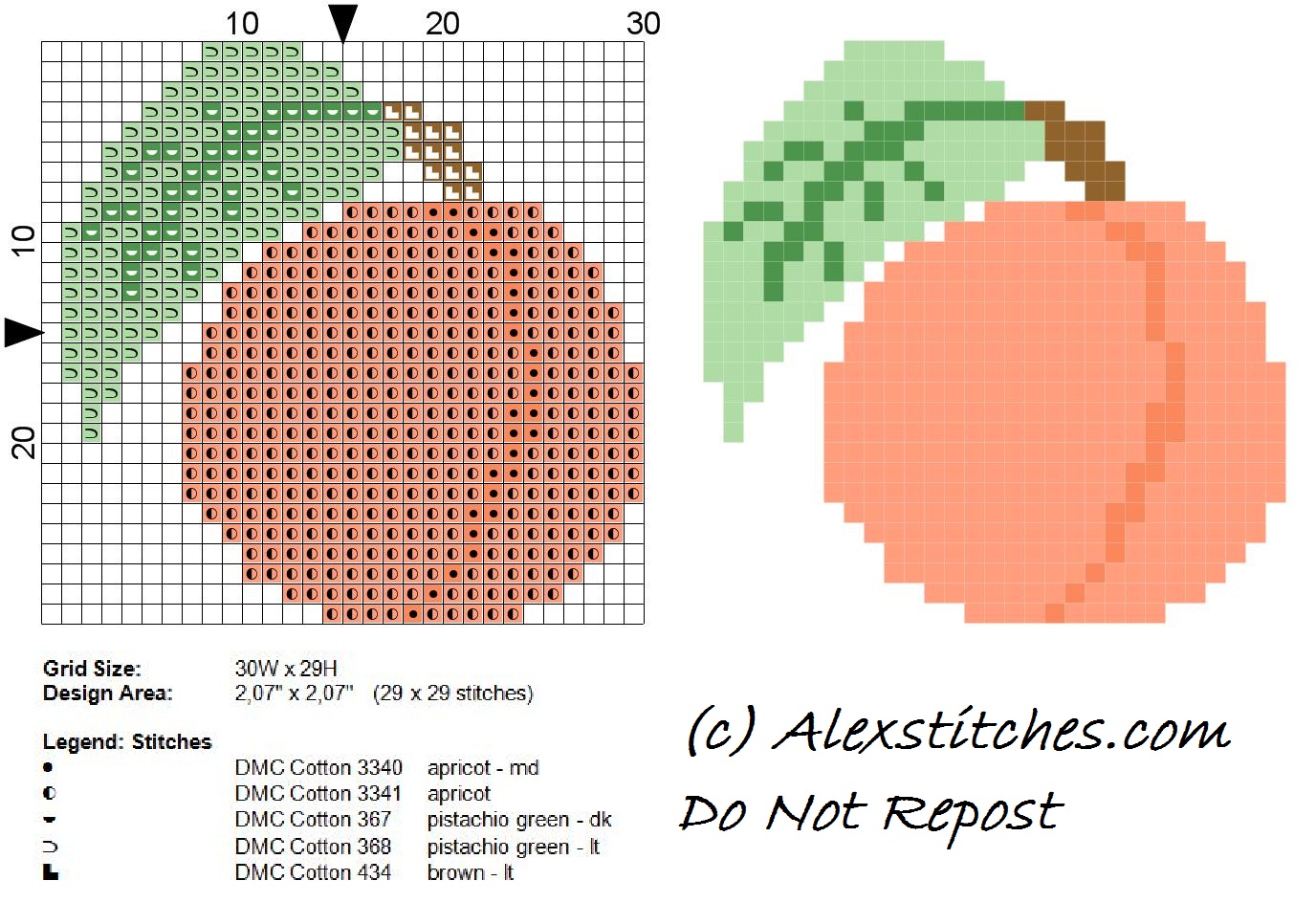 Apricot fruit free cross stitch pattern