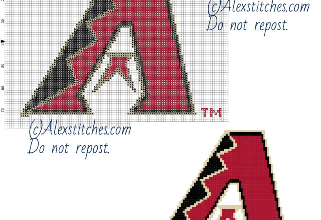 Arizona Diamondbacks free logo Major League Baseball MLB cross stitch pattern 100x78 3 colors