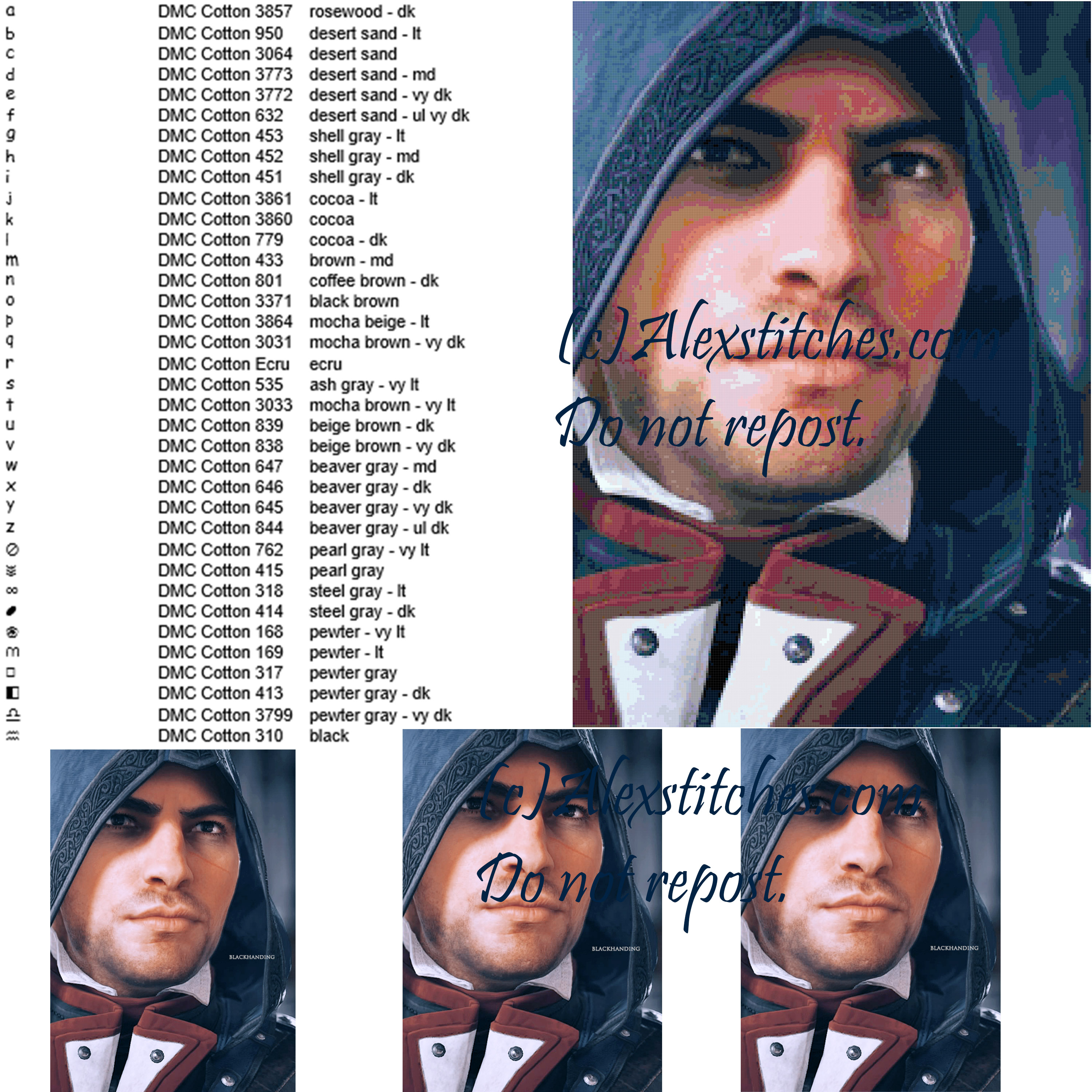 Arno (Assassin’ s creed) free cross stitch pattern 210x294 99 colors (2)