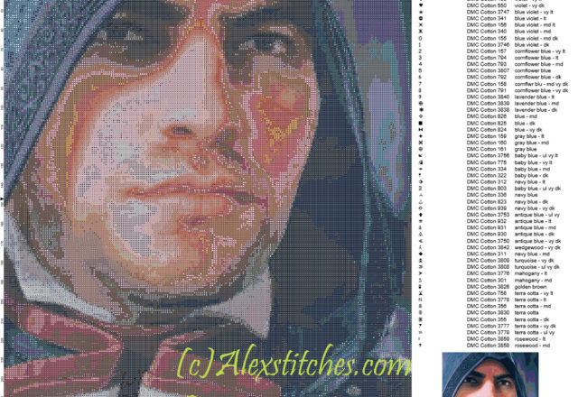 Arno (Assassin’ s creed) free cross stitch pattern 210x294 99 colors