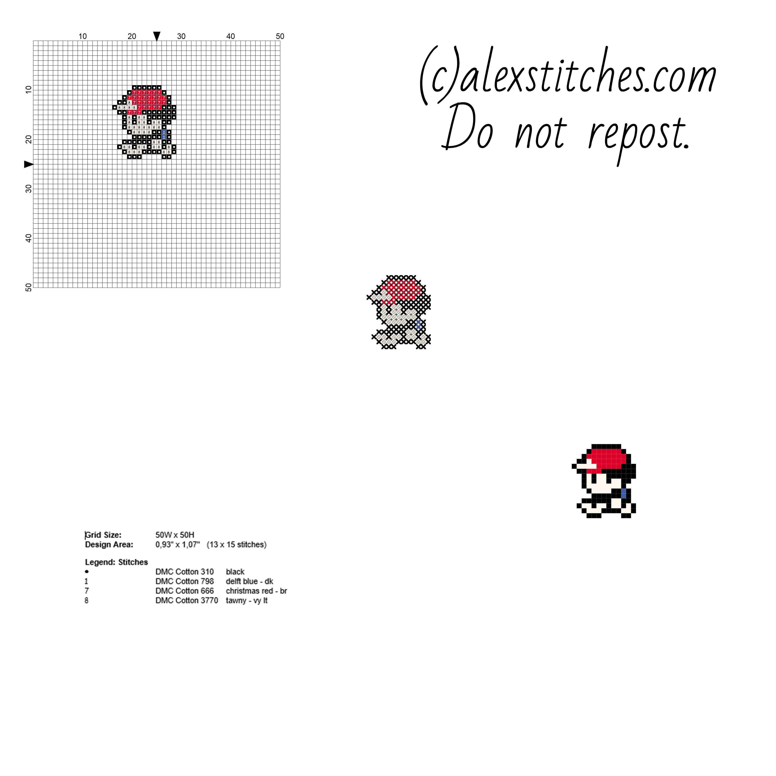 Ash Pokemon character walking colored and small cross stitch pattern