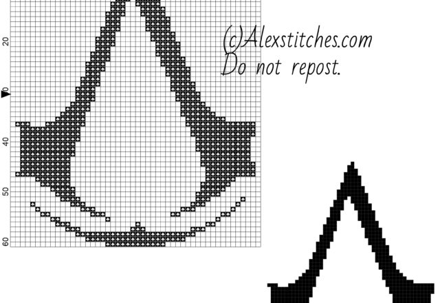 Assassin’ s Creed symbol videogames free cross stitch pattern 48x60 1 color