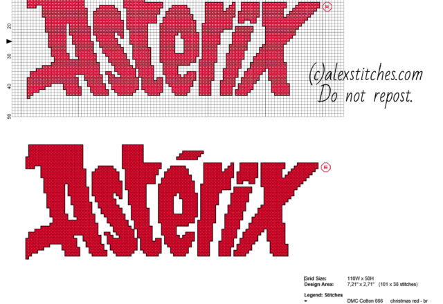 Asterix logo free cross stitch pattern