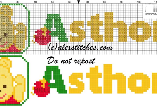 Asthon name with Baby winnie the pooh free cross stitches pattern