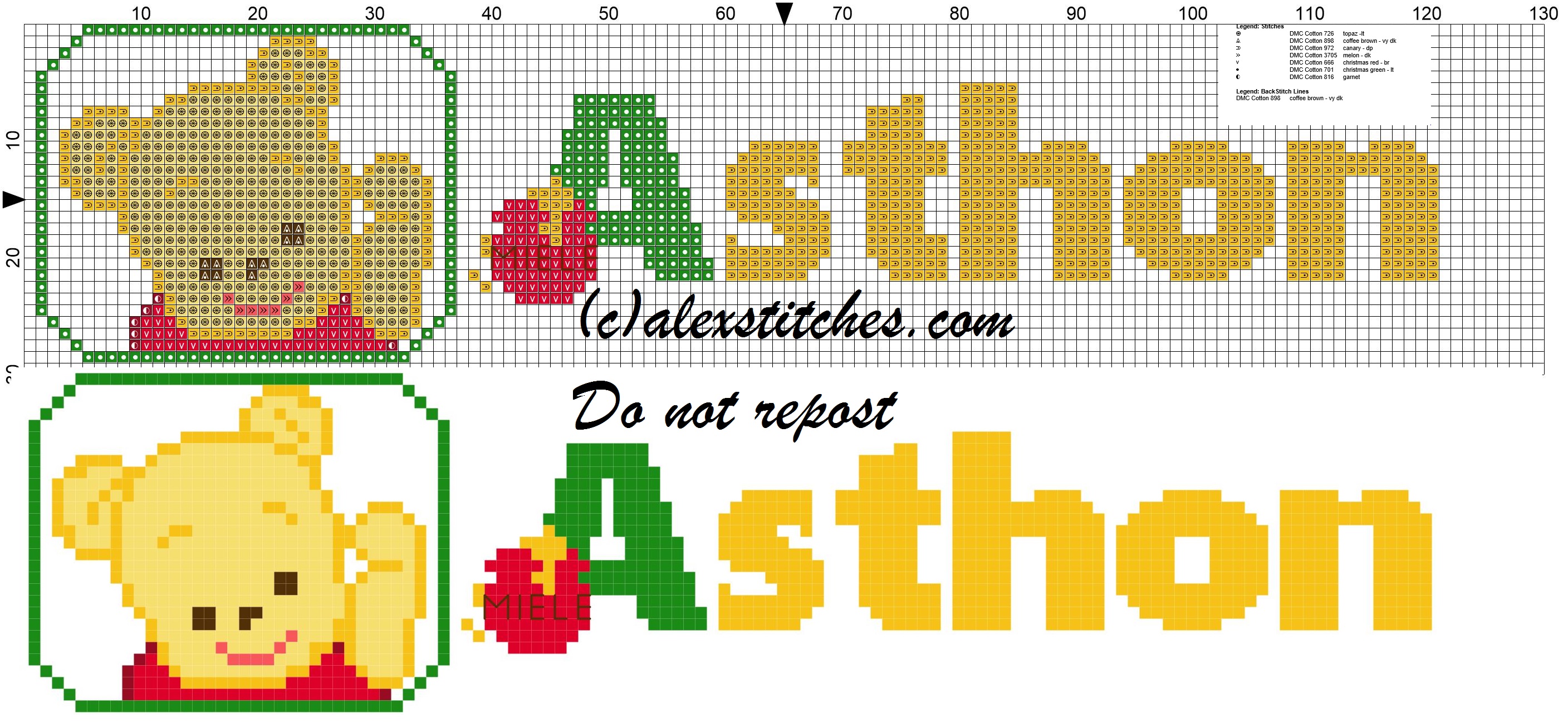 Asthon name with Baby winnie the pooh free cross stitches pattern