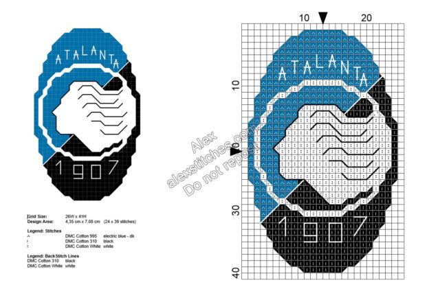 Atalanta badge italian soccer team free cross stitch pattern for baby bibs 24x39