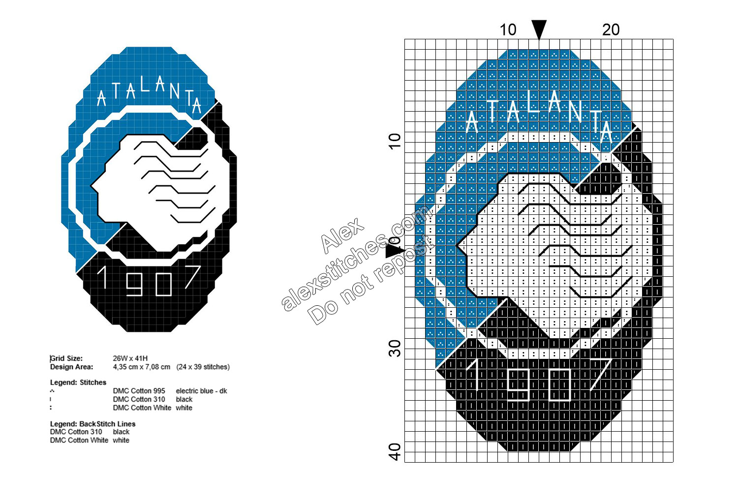 Atalanta badge italian soccer team free cross stitch pattern for baby bibs 24x39