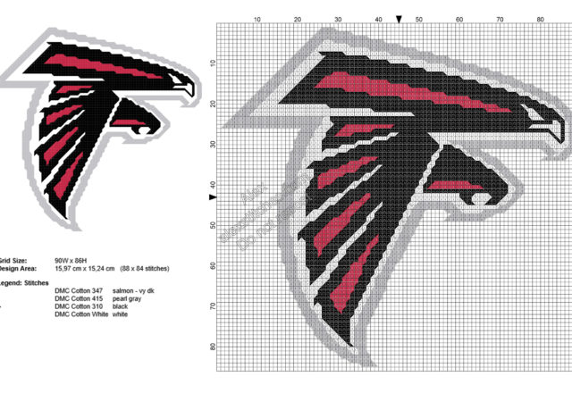 Atlanta Falcons NFL team logo free cross stitch pattern 88x84