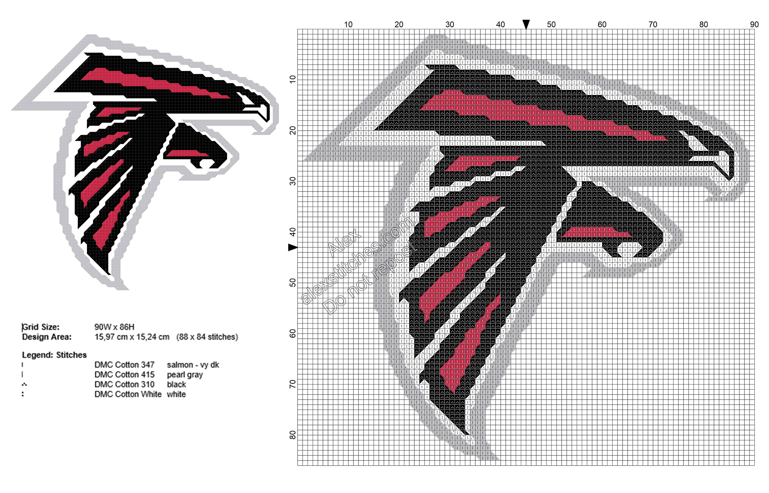 Atlanta Falcons NFL team logo free cross stitch pattern 88x84