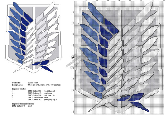 Attack On Titan Survey Corps Emblem free cross stitch pattern 78x100