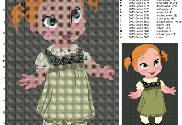 Baby Anna Frozen cross stitch pattern 100x150 16 colors