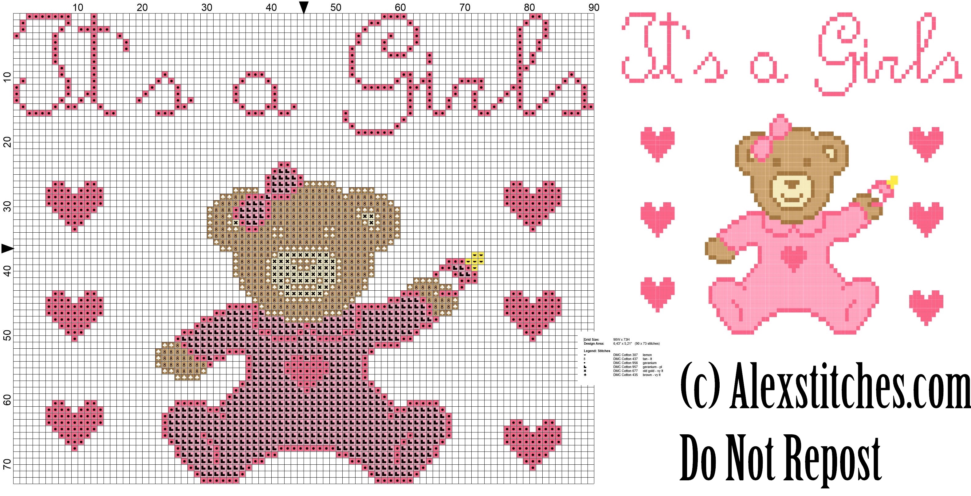 Baby Bear onesie it' s a girls birth record free cross stitch pattern