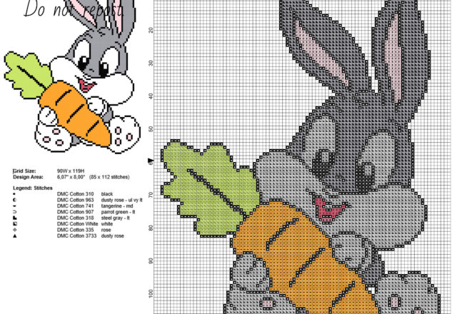 Baby Bugs Bunny with carrot Looney Tunes cartoons character free cross stitch pattern