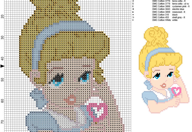 Baby Cinderella disney with lollipop free cross stitch pattern 50x86 13 colorsù