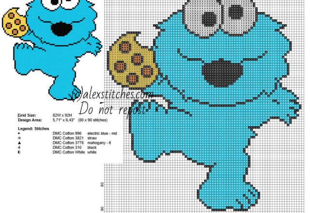 Baby Cookie Monster with cookie from The Muppets free cross stitch pattern