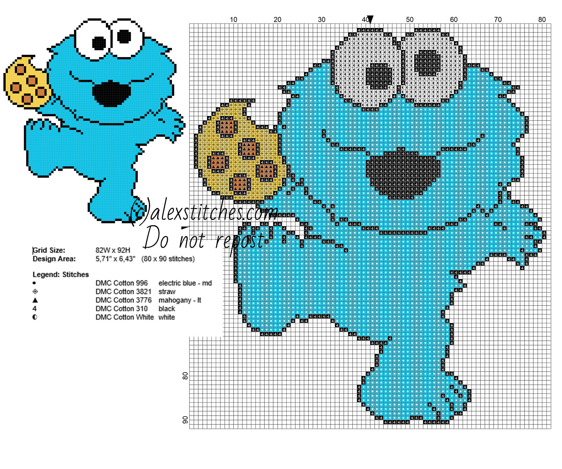 Baby Cookie Monster with cookie from The Muppets free cross stitch pattern