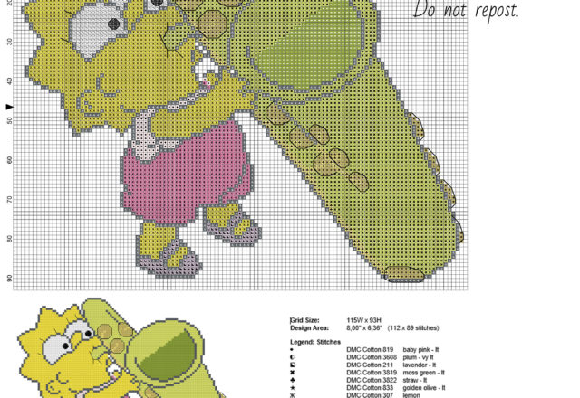 Baby Lisa Simpson with sax free cross stitch pattern