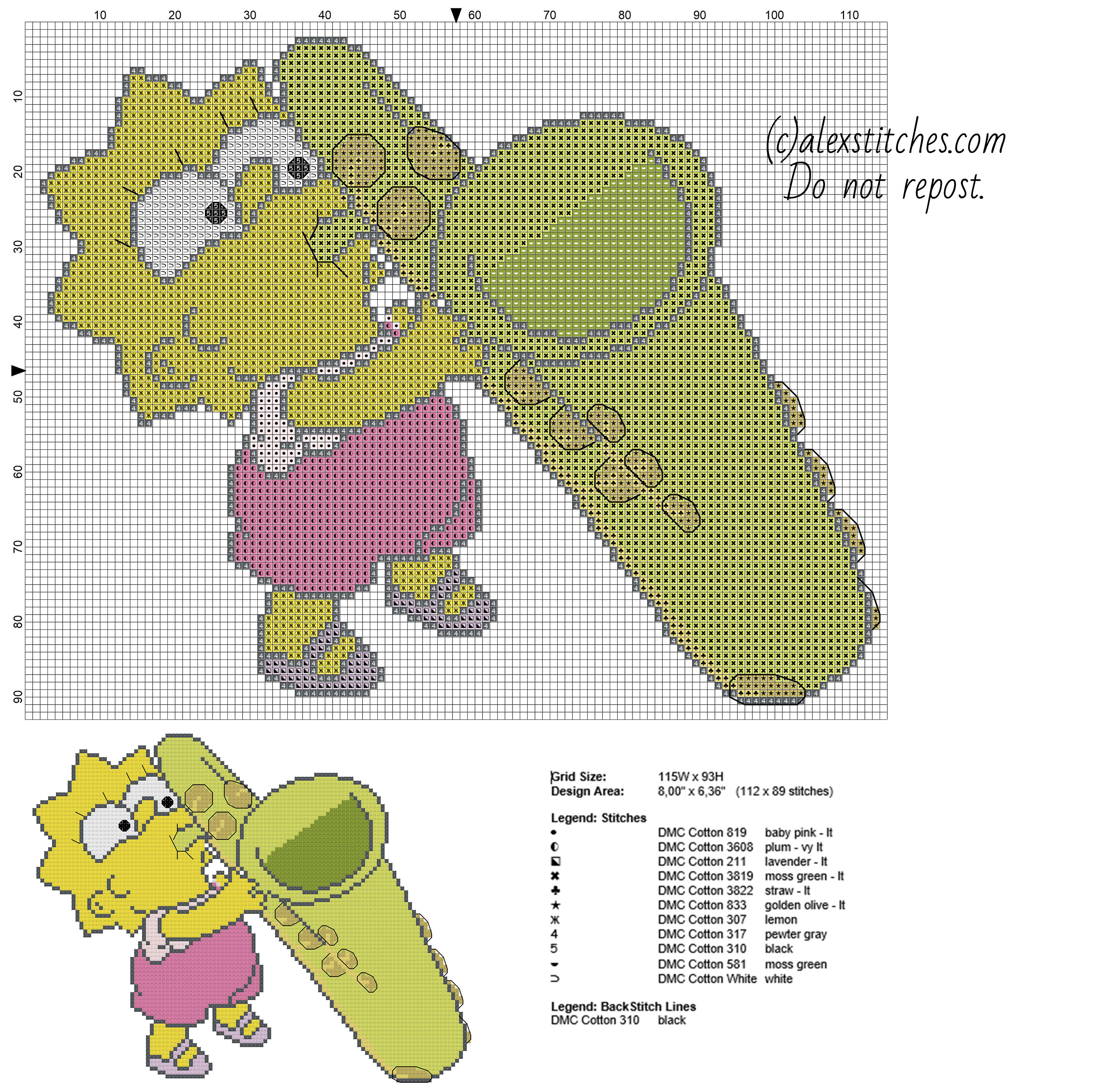 Baby Lisa Simpson with sax free cross stitch pattern