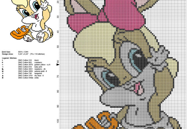 Baby Lola Bunny Looney Tunes cartoons free cross stitch pattern