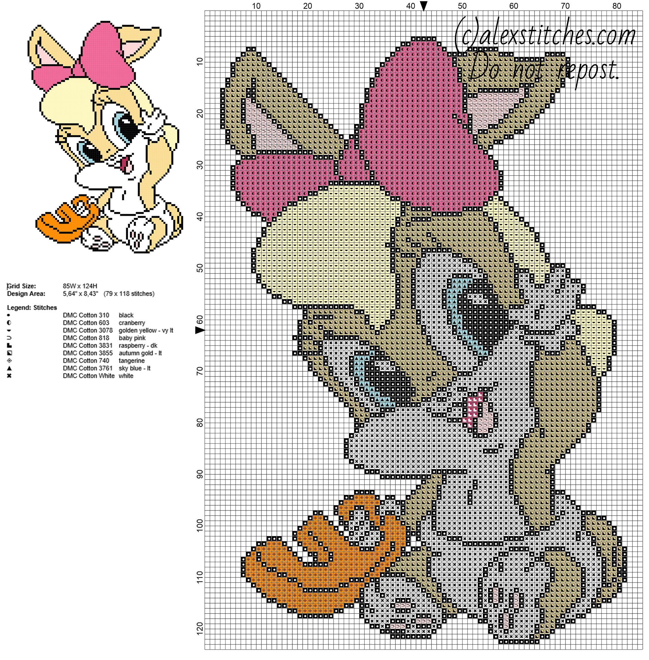 Baby Lola Bunny Looney Tunes cartoons free cross stitch pattern