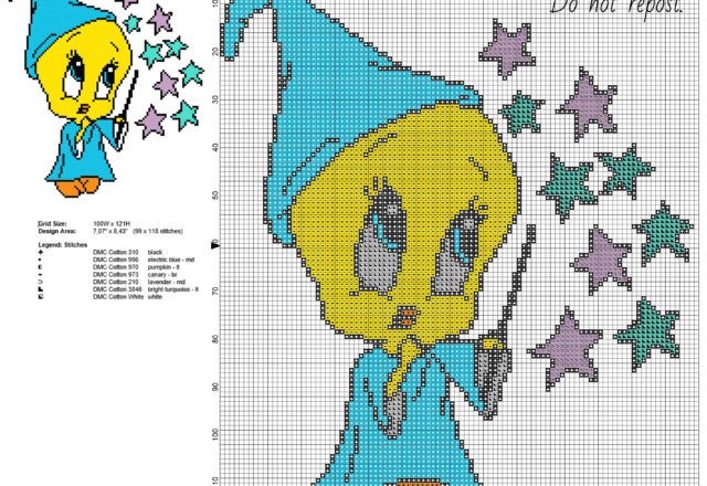 Baby Looney Tunes Tweety Bird magician free cross stitch pattern