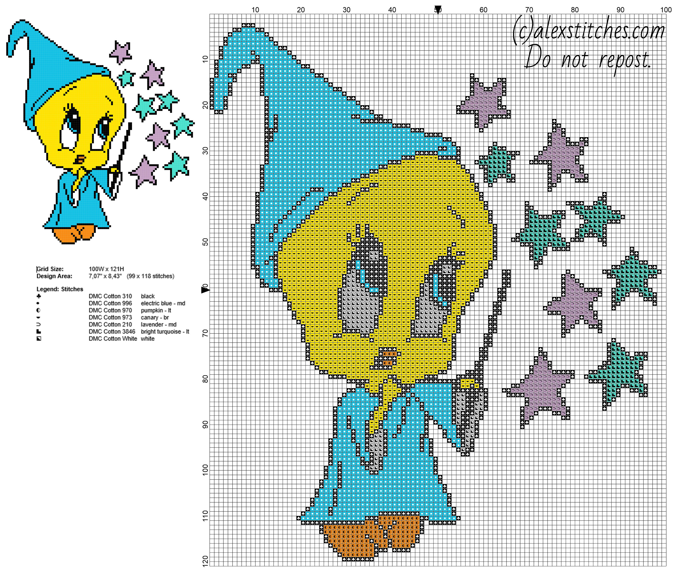 Baby Looney Tunes Tweety Bird magician free cross stitch pattern