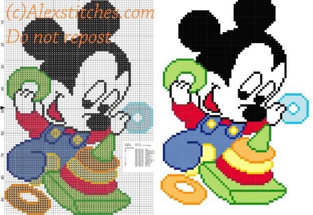 Baby Mickey Mouse with toys cross stitch pattern free
