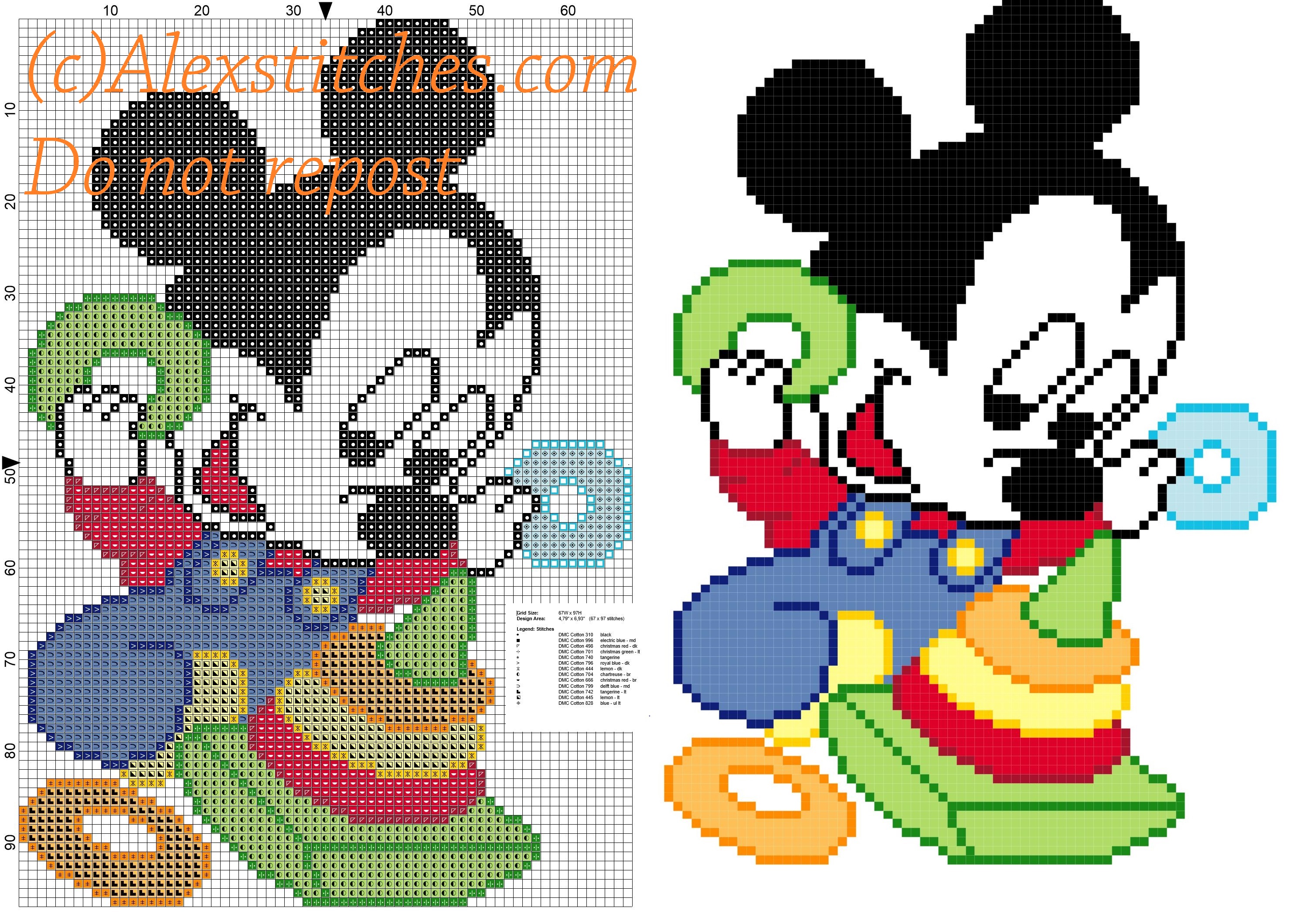 Baby Mickey Mouse with toys cross stitch pattern free