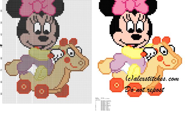 Baby Minnie with horse toy cross stitch pattern