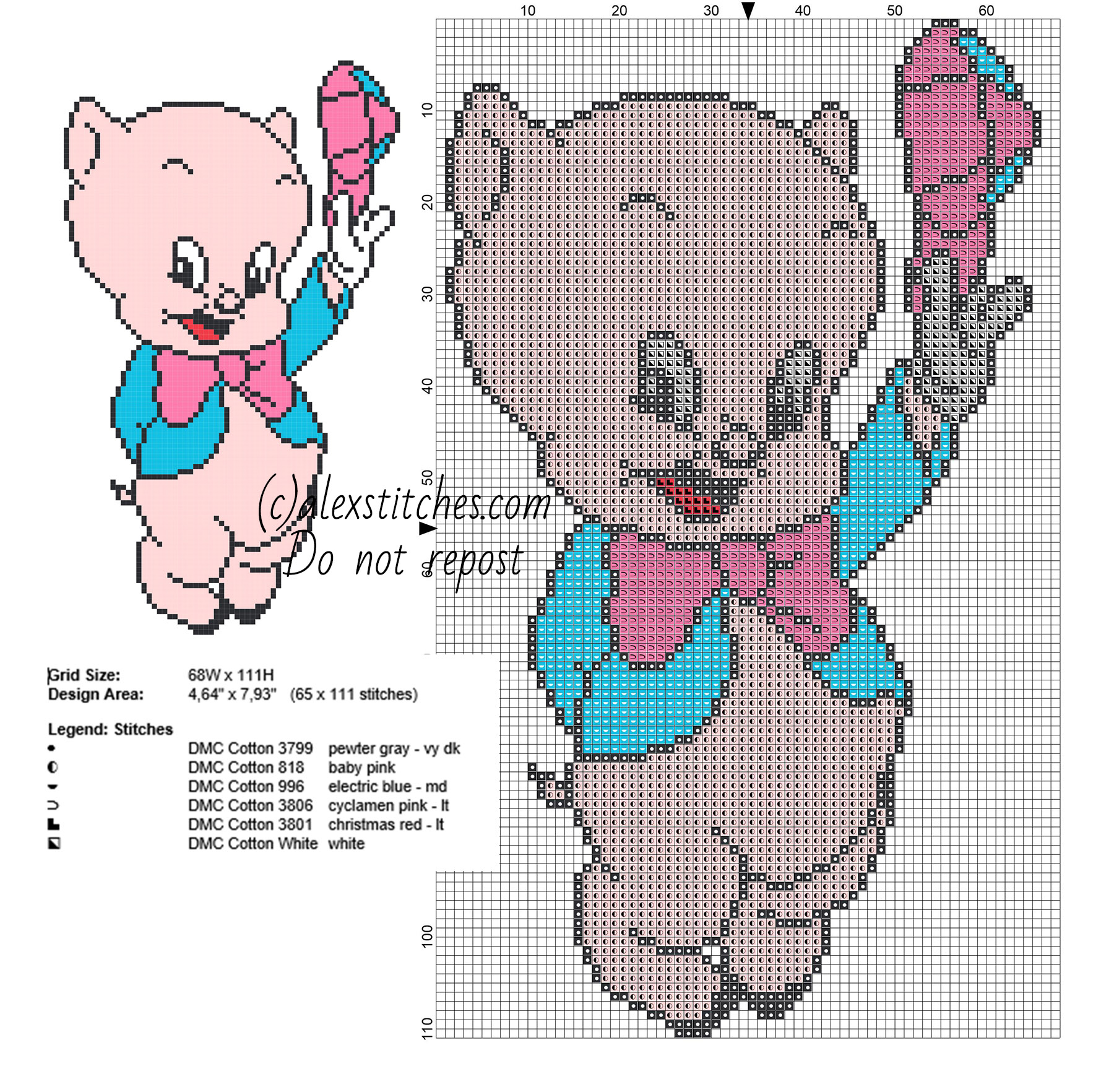 Baby Porky Pig with colored hat small Looney Tunes cross stitch pattern