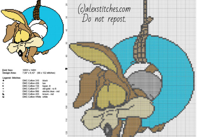 Baby Wile E Coyote Looney Tunes cartoons character cross stitch pattern 98 x 132