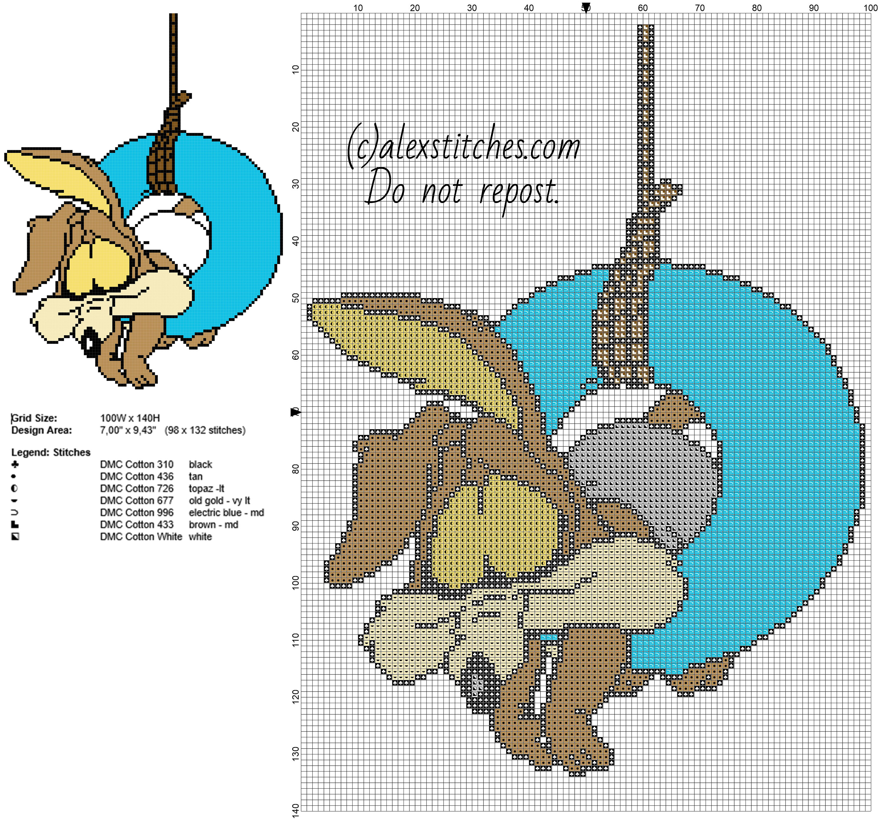 Baby Wile E Coyote Looney Tunes cartoons character cross stitch pattern 98 x 132