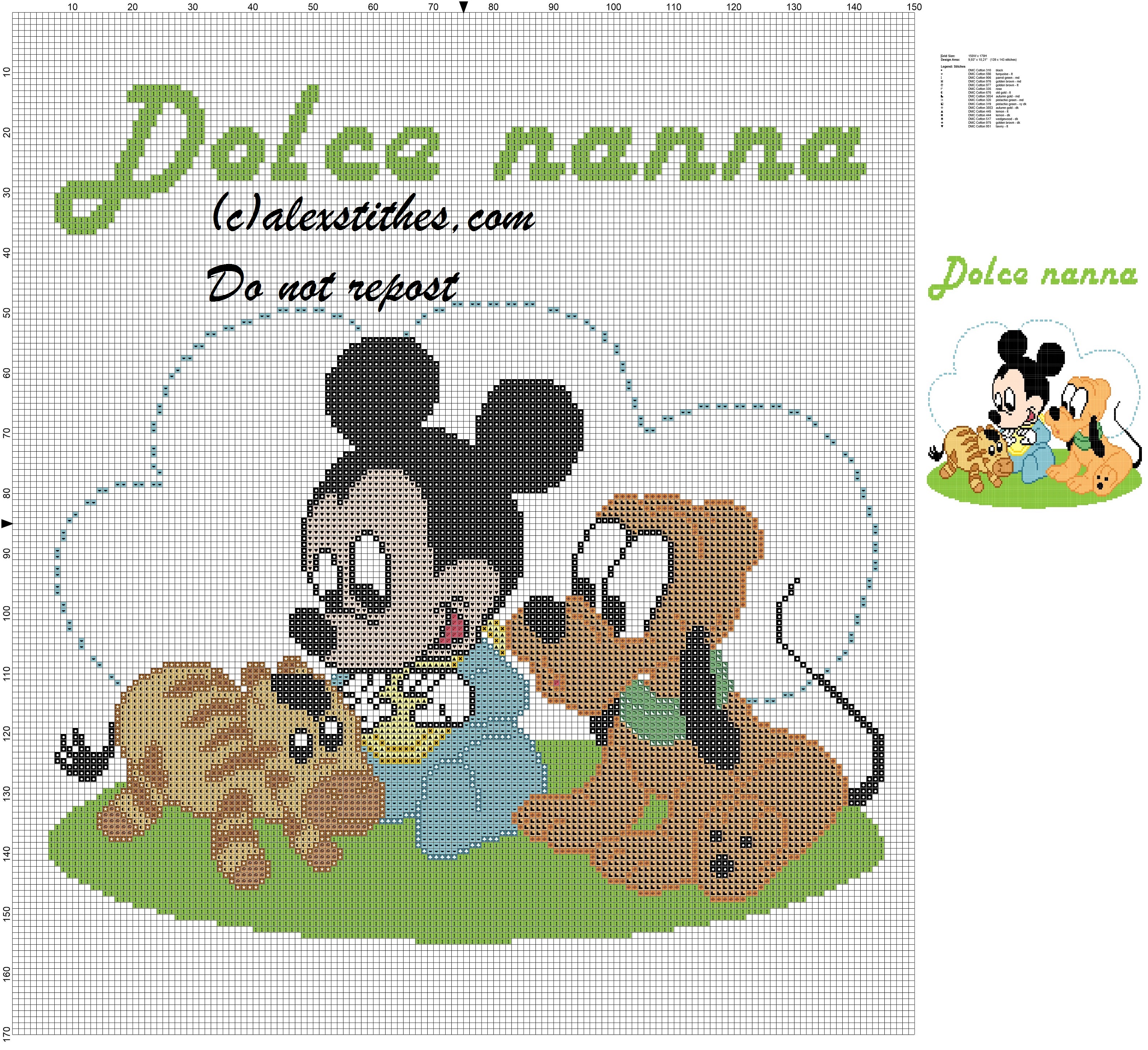 Baby blanket with baby Mickey Mouse, Pluto and zebra cross stitch pattern