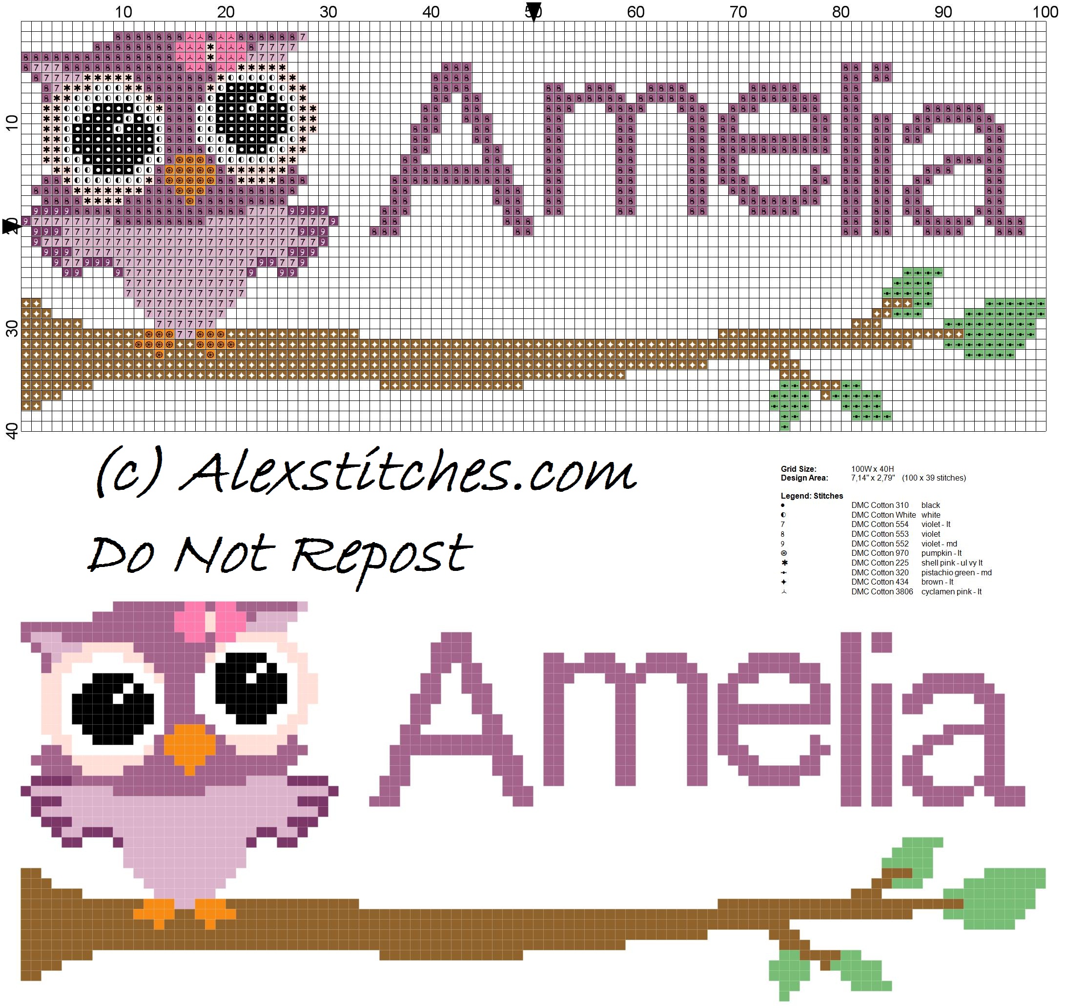 Baby cross stitch name Alice with owl free download-01