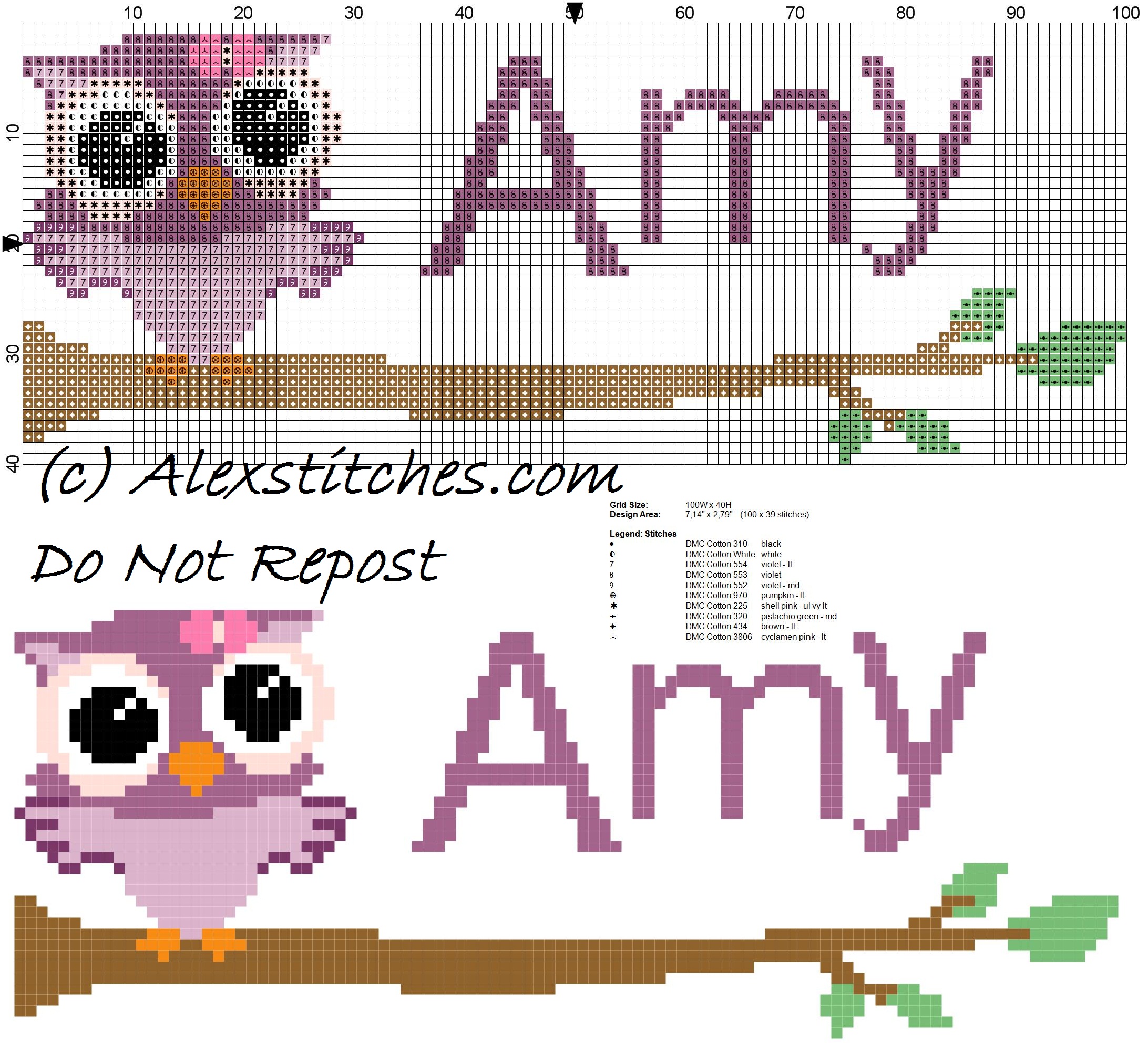 Baby cross stitch name Amy with owl free download