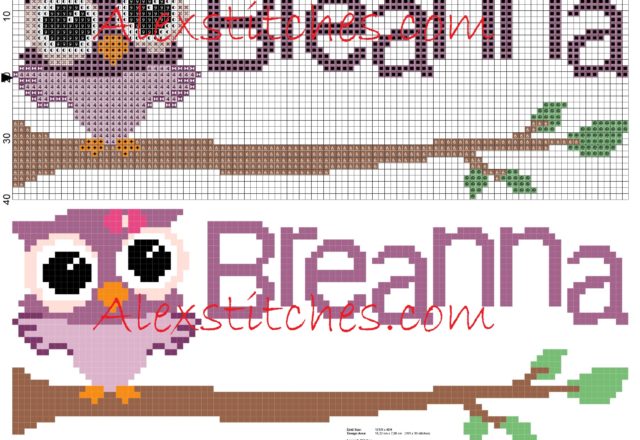 Baby cross stitch name Breanna with owl free download