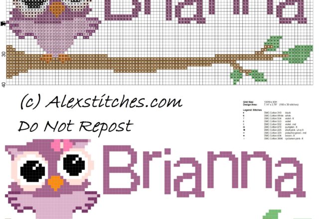 Baby cross stitch name Briannal with owl free download