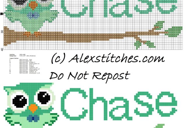 Baby cross stitch name Chase with owl free download