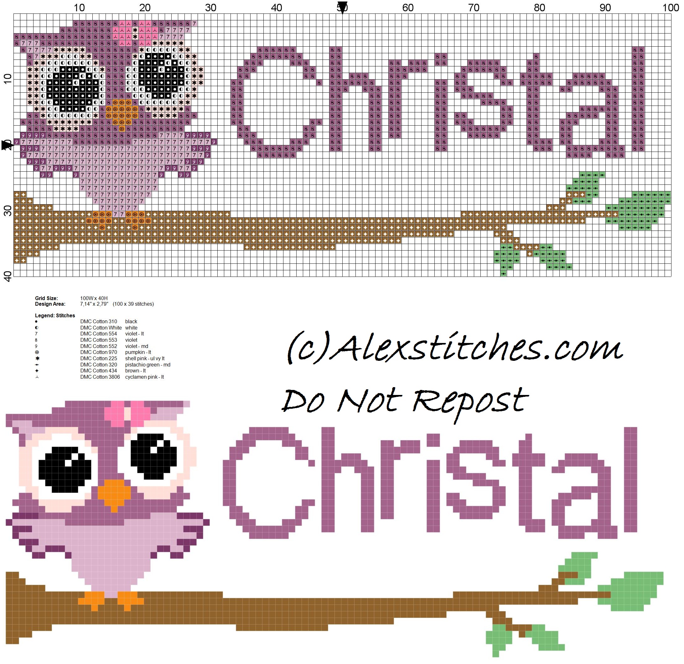 Baby cross stitch name Christal with owl free download