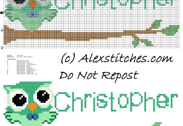 Baby cross stitch name Christopher with owl free download