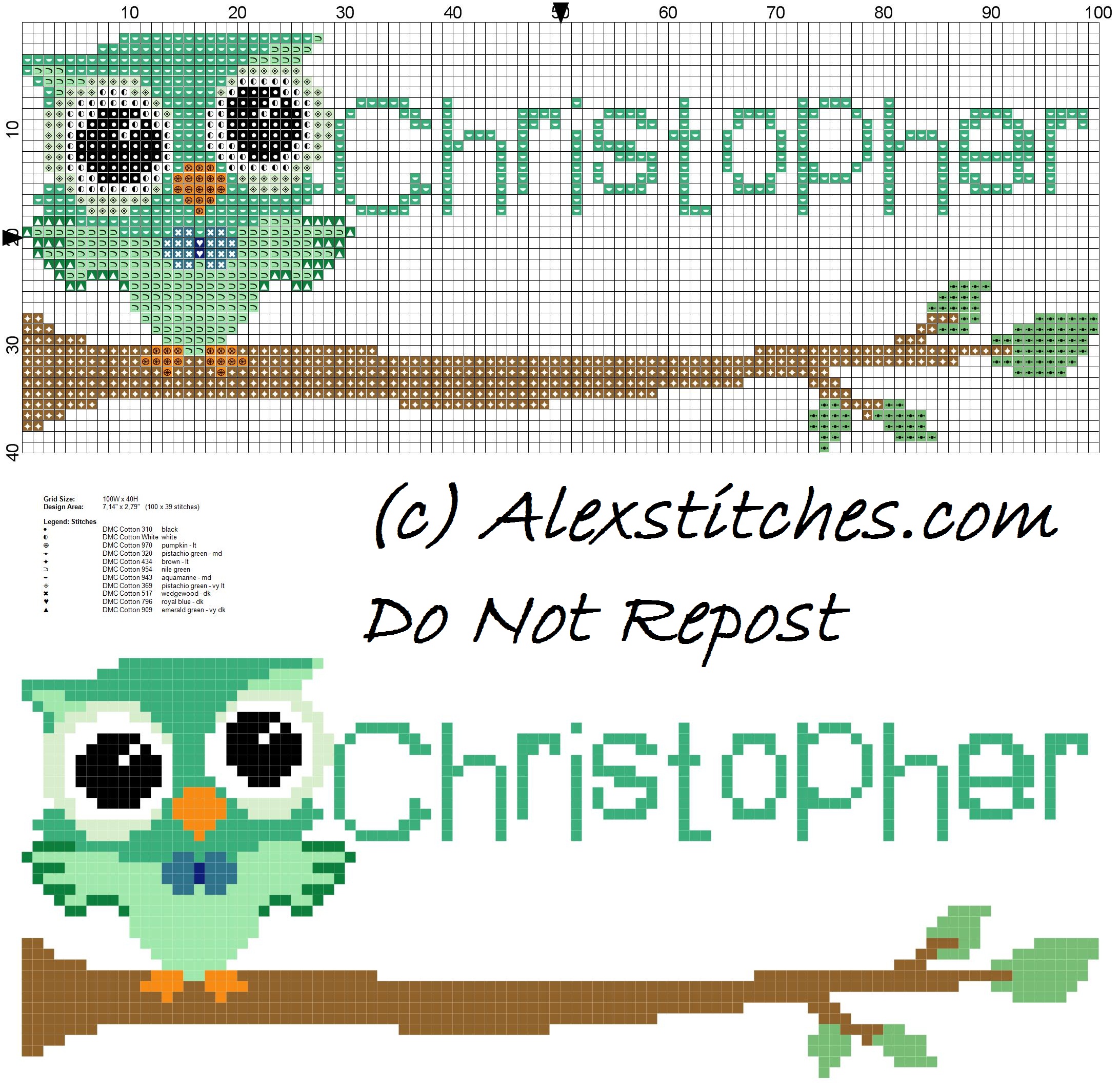 Baby cross stitch name Christopher with owl free download