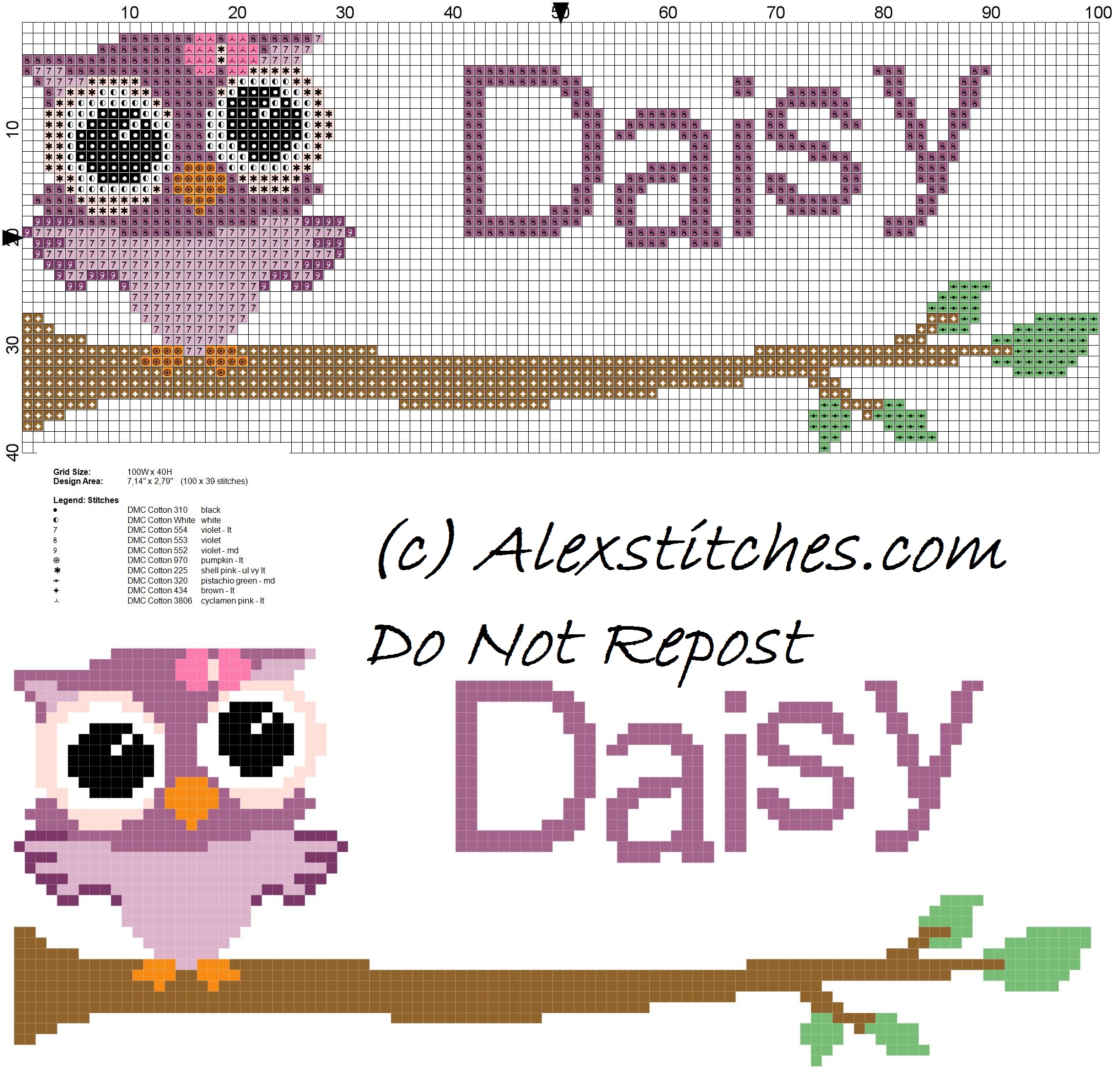 Baby cross stitch name Daisyl with owl free download