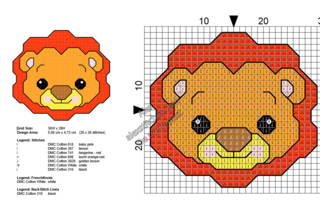 Baby lion free small cross stitch pattern 28x26