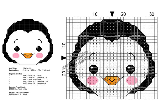 Baby penguin free cross stitch pattern 30x27