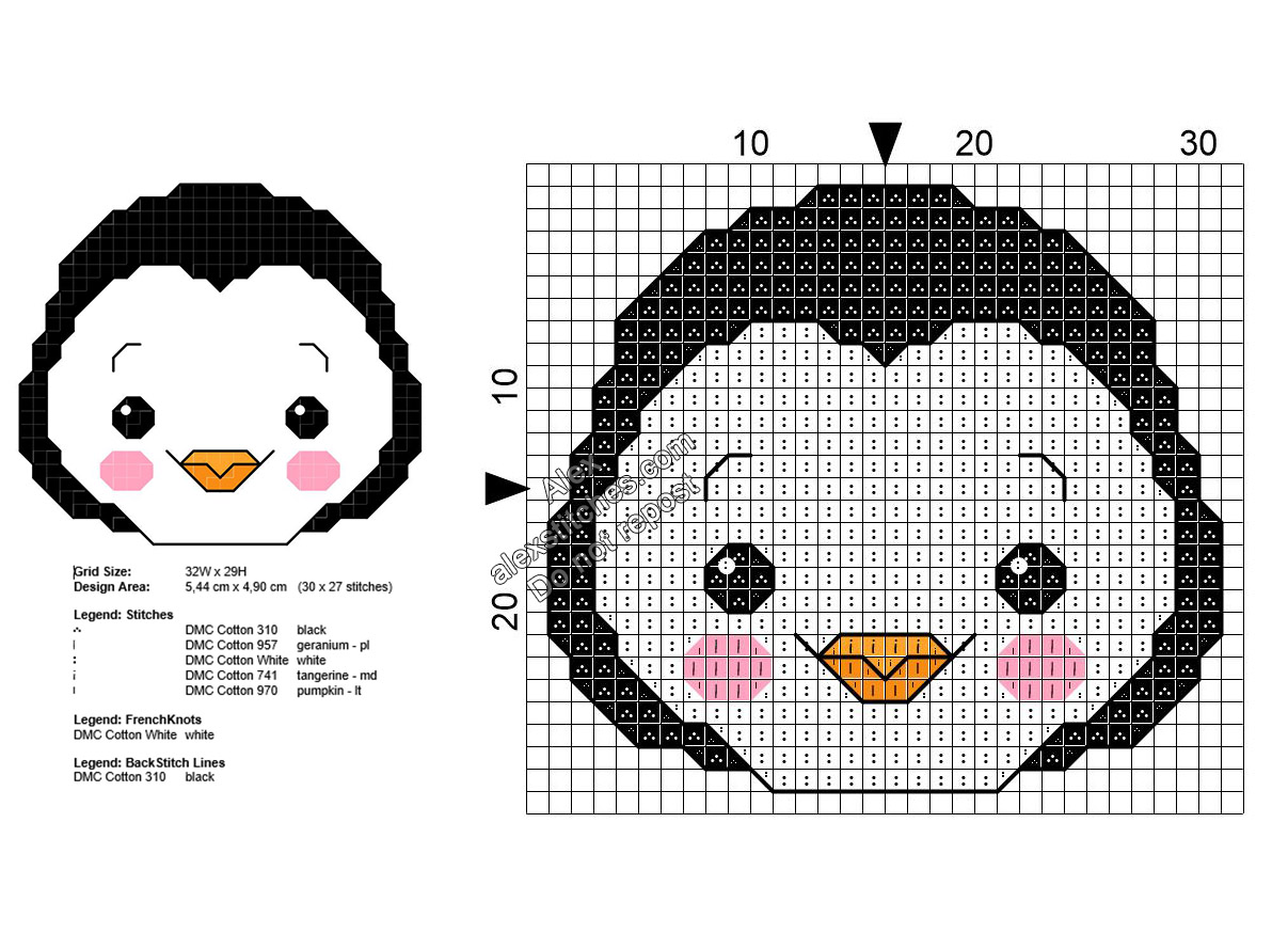 Baby penguin free cross stitch pattern 30x27