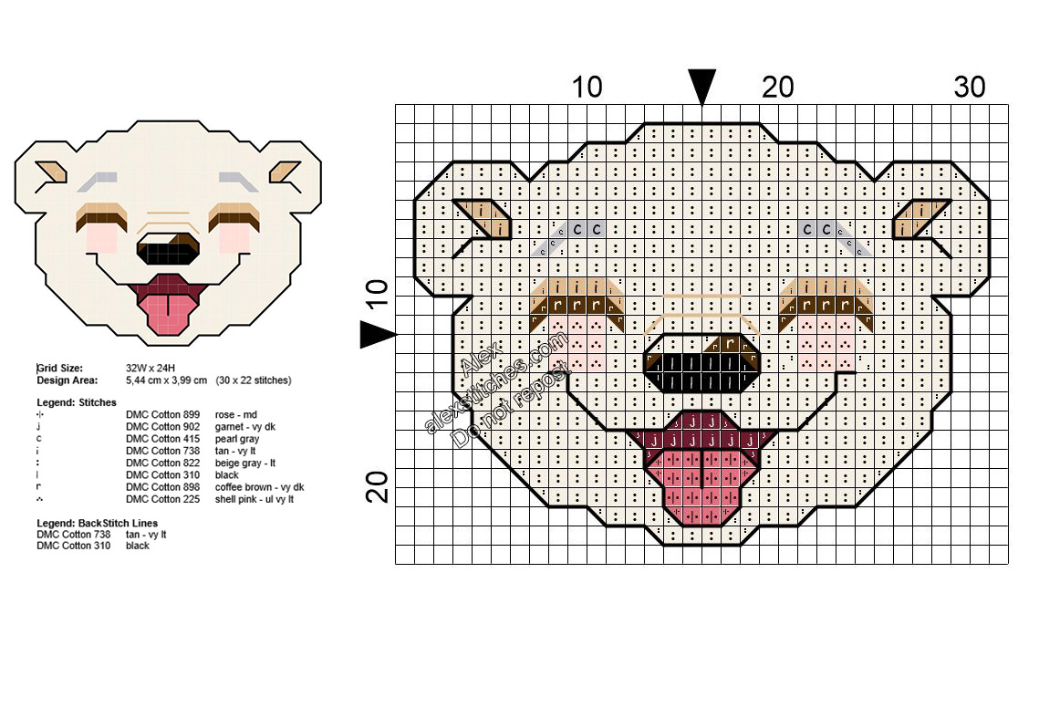 Baby teddy bear free small cross stitch pattern 30x22