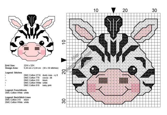 Baby zebra small free cross stitch pattern 30x30